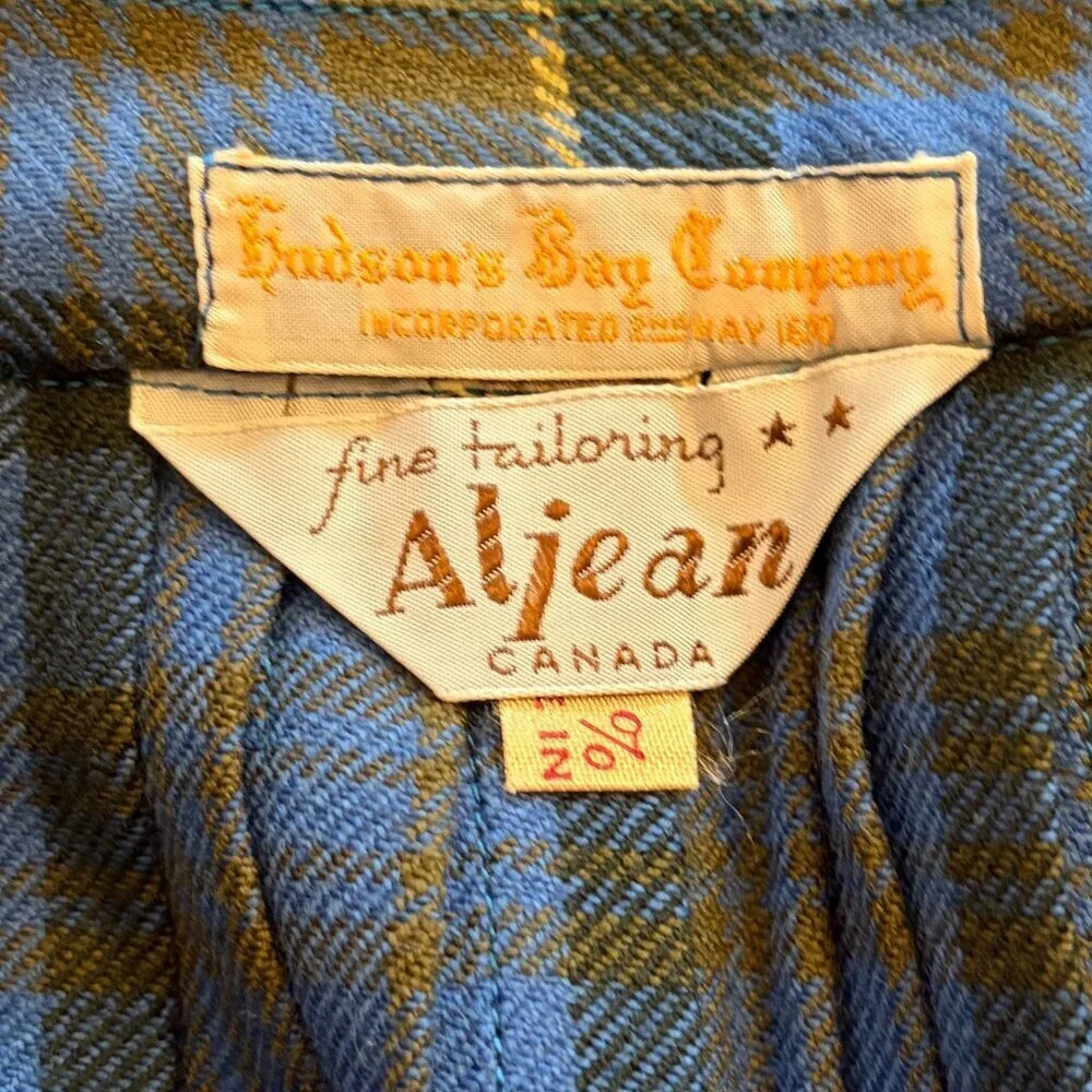 Vintage Hudson's Bay Company plaid skirt blue XXS midi 100% wool